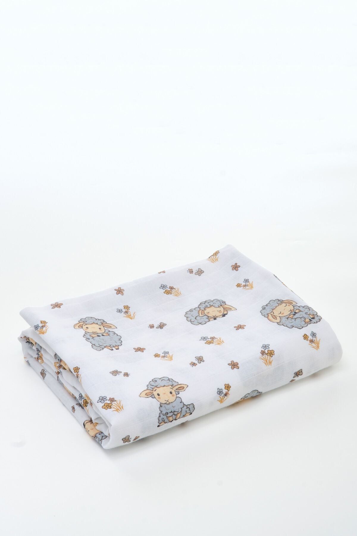 Caline Baby Müslin Bezi Örtü Kuzu Desen - Gri 120x120 cm + 4 Adet Ağız Mendili fotoğrafı 4 (önizleme)