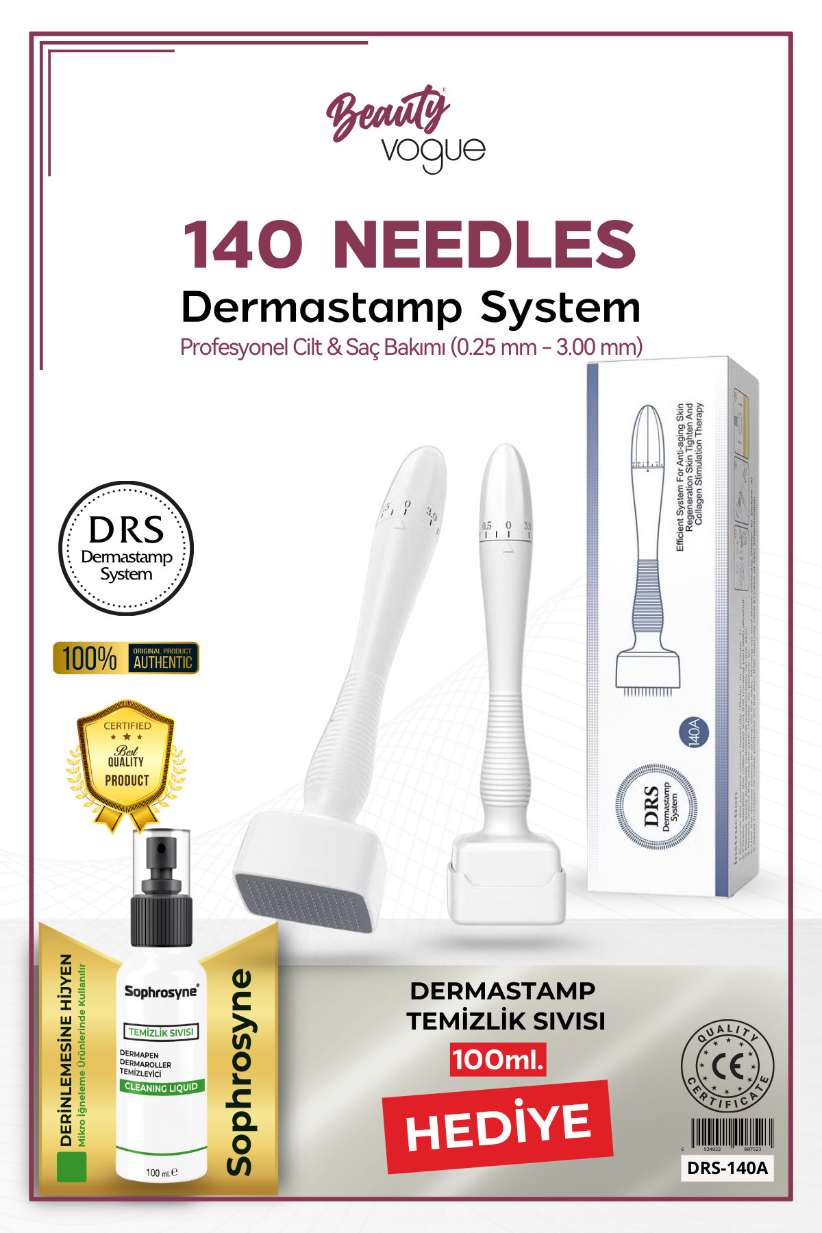 Beauty Vogue BioNeedle 140 iğneli Ayarlanabilir Dermastamp Mikro iğneleme Cihazı Cilt ve Saç Bakımı Dermaroller