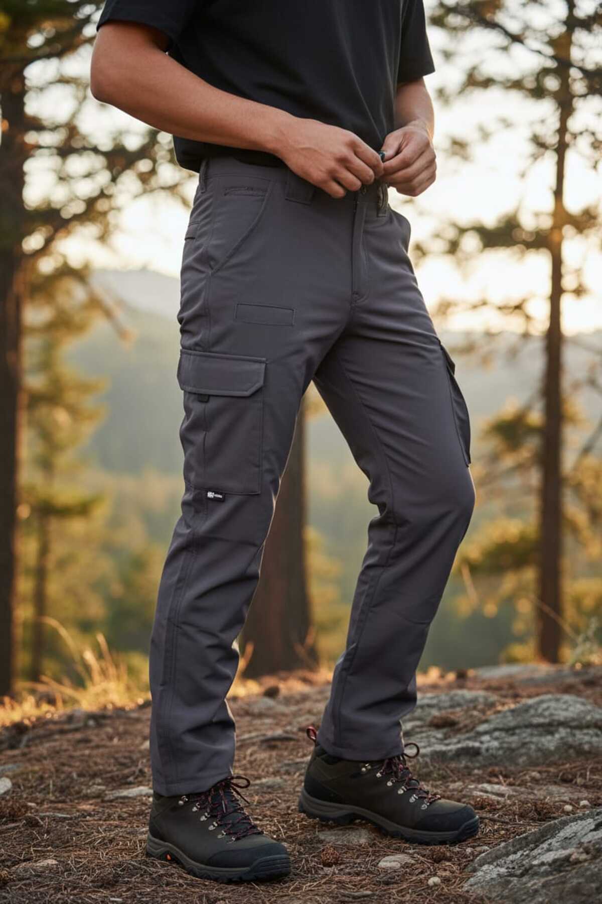 Nikbin Tactical Taktik Pantolon Outdoor Kargo Cep Esnek Ve Hafif Malzeme Likrali (MEVSİMLİK)-füme