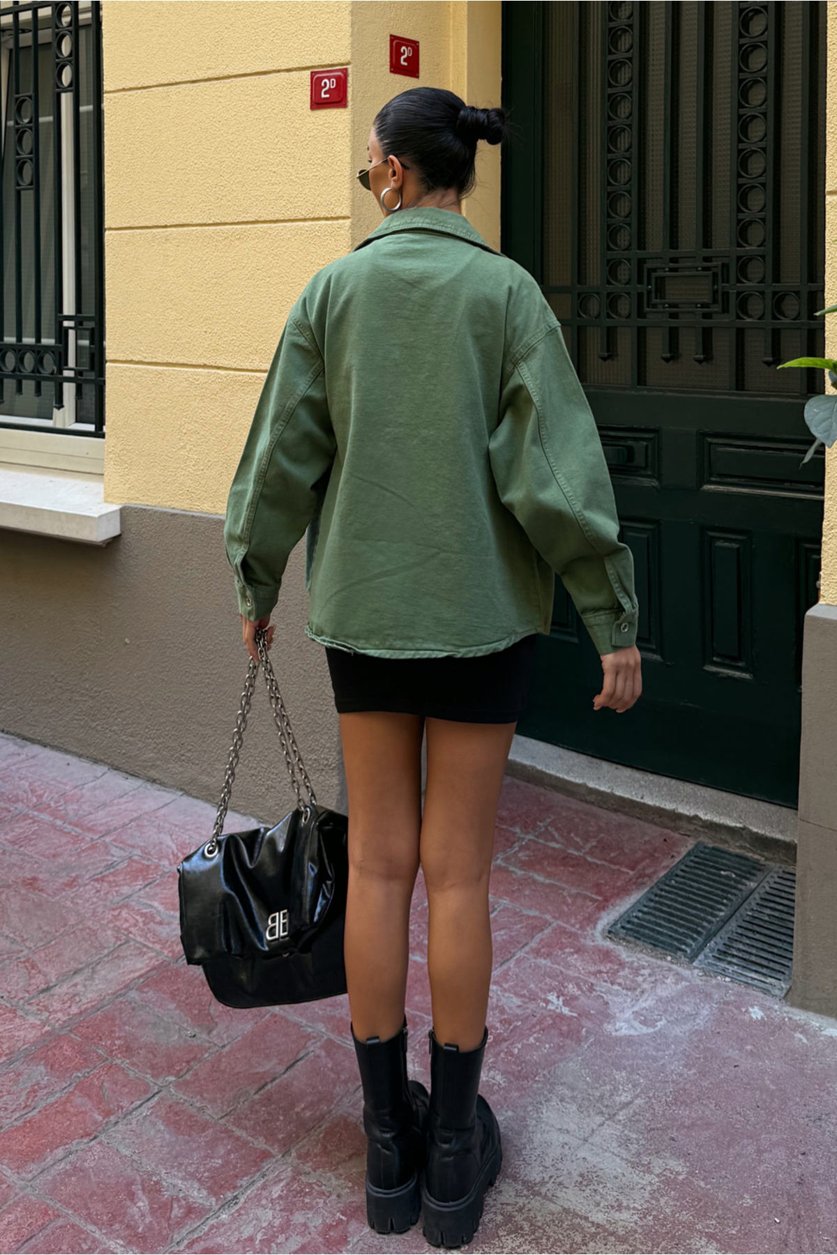 Fav Style  Kadın Oversize Uzun Kollu Çift Cepli Ceket Gömlek Yıkamalı Haki - Görsel 9