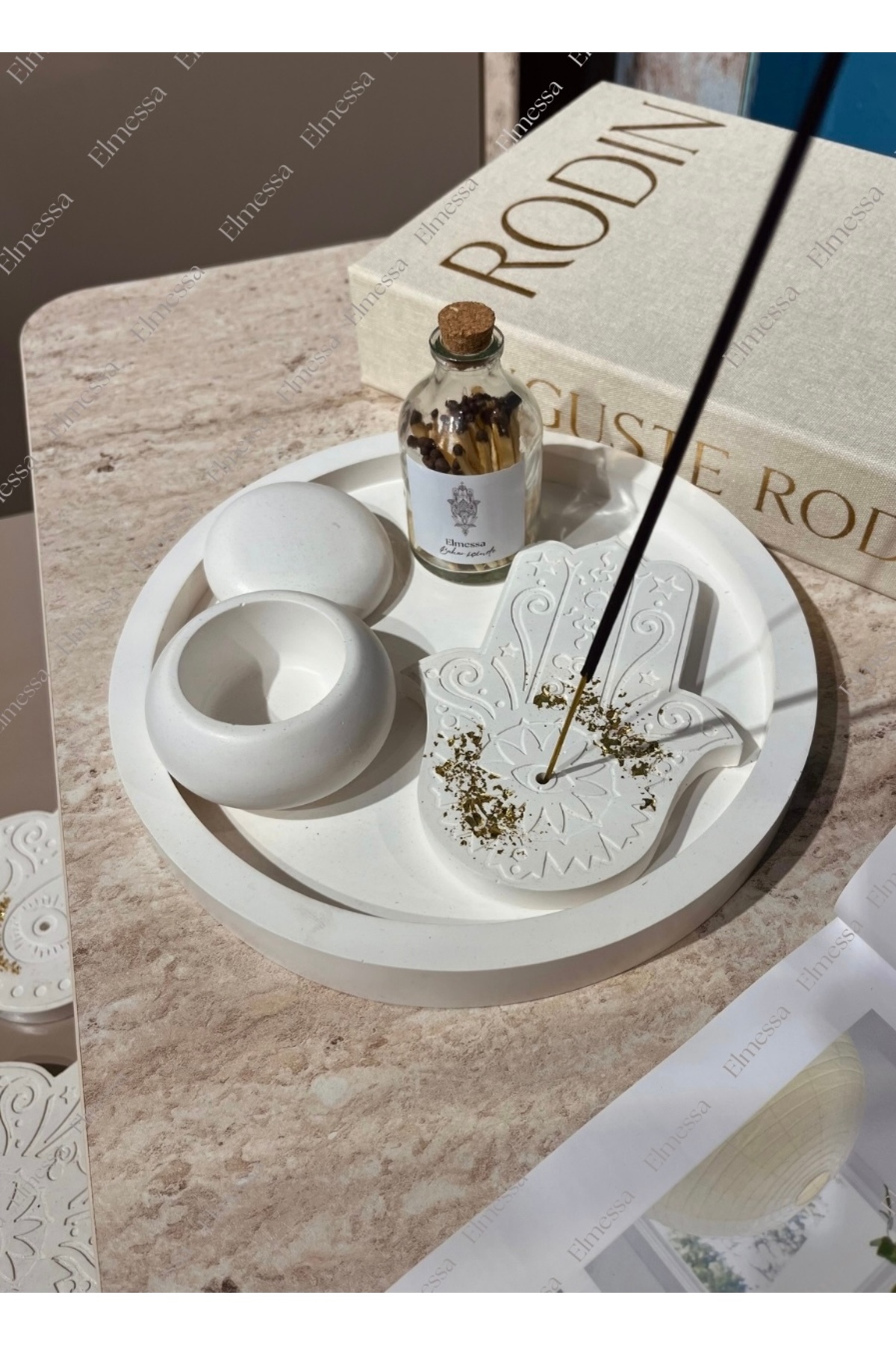 4-Piece Fatima's Hand Incense Set- Match in Glass Bottle with Cork Lid,Jewelry Storage Box