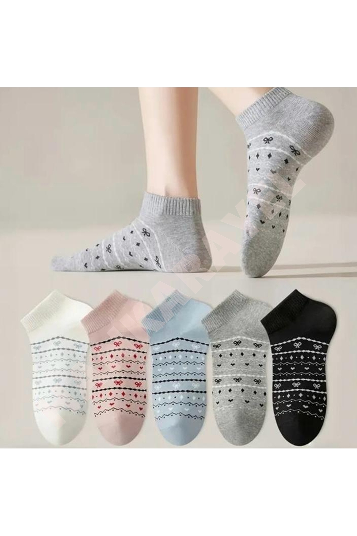 Patterned Women's Booties,Ankle Socks Set 5'Pair