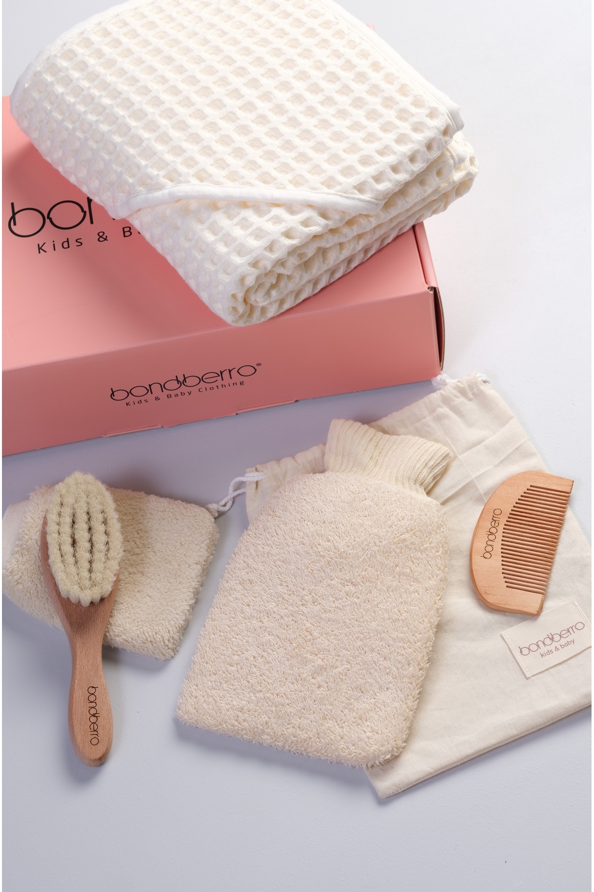 Bondberro %100 Pamuklu Bebek ve Çocuk Bornoz Havlu ve Keçi kılı Fırça Tarak Kese Seti fotoğrafı 6 (önizleme)