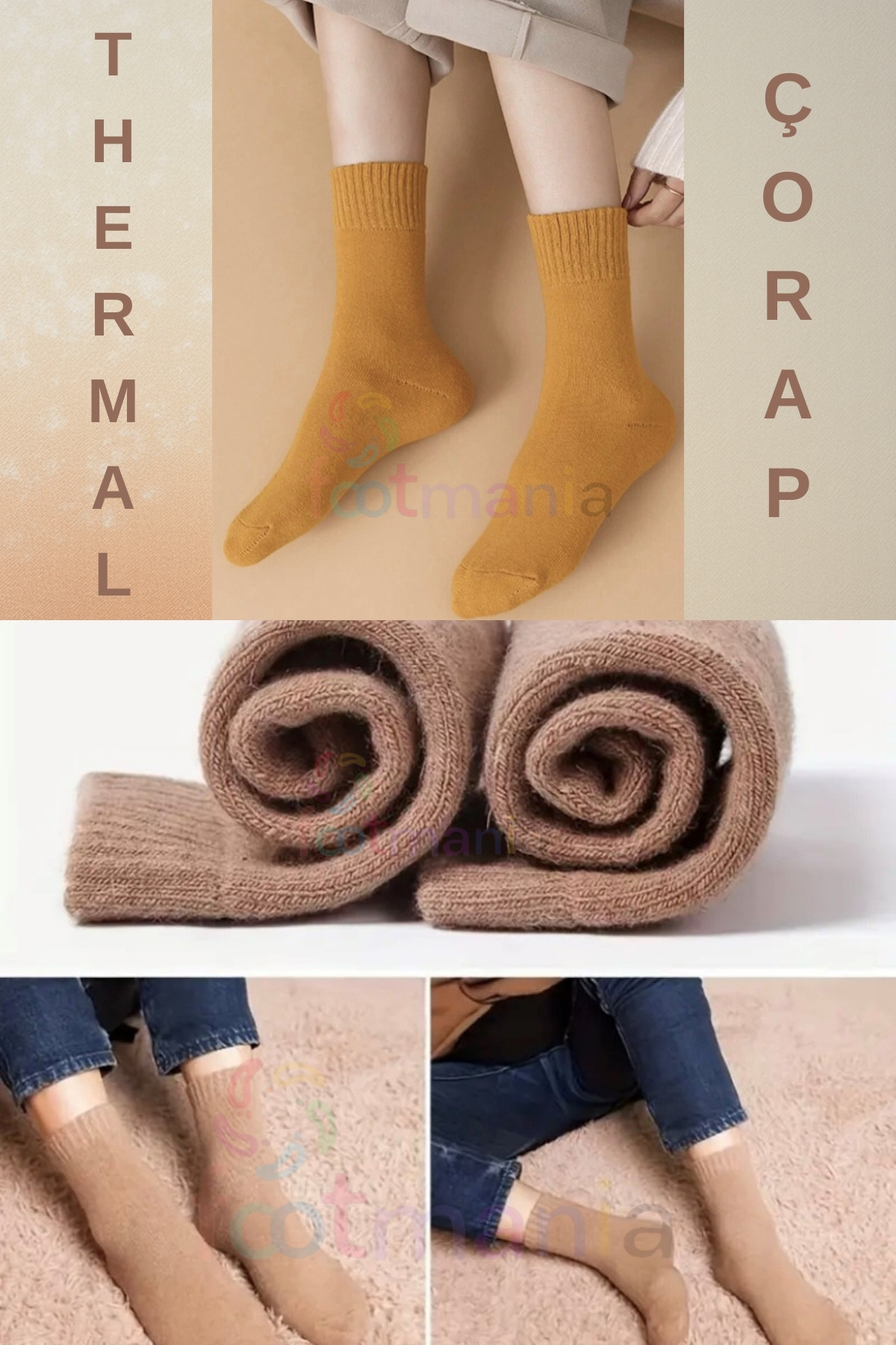 footmania 5” Çift Termal Kadın Havlu Kışlık Çorap (ISI EMİCİ) görsel 2