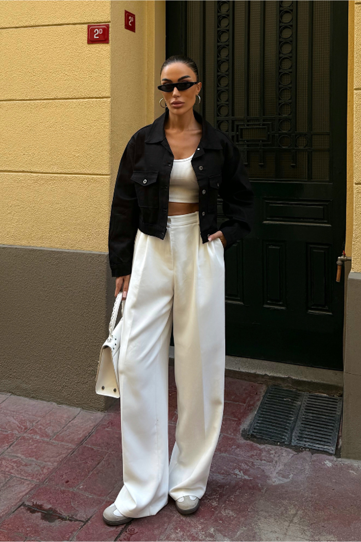 Fav Style  Kadın Çift Cepli Crop Denim Ceket Siyah