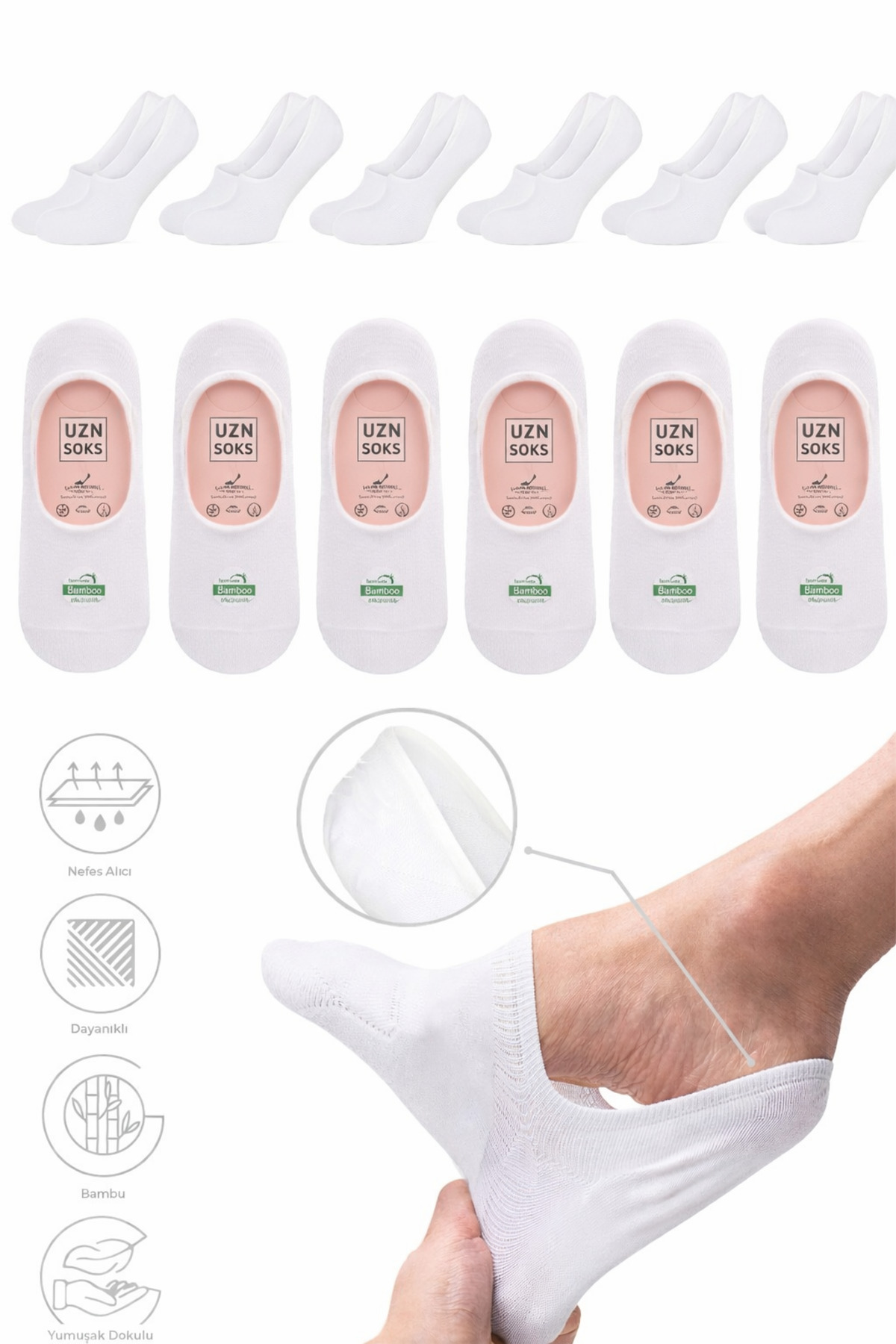 UZN SOCKS 5 paketa belih bešavnih pamučnih silikonskih neklizajućih balerina ...