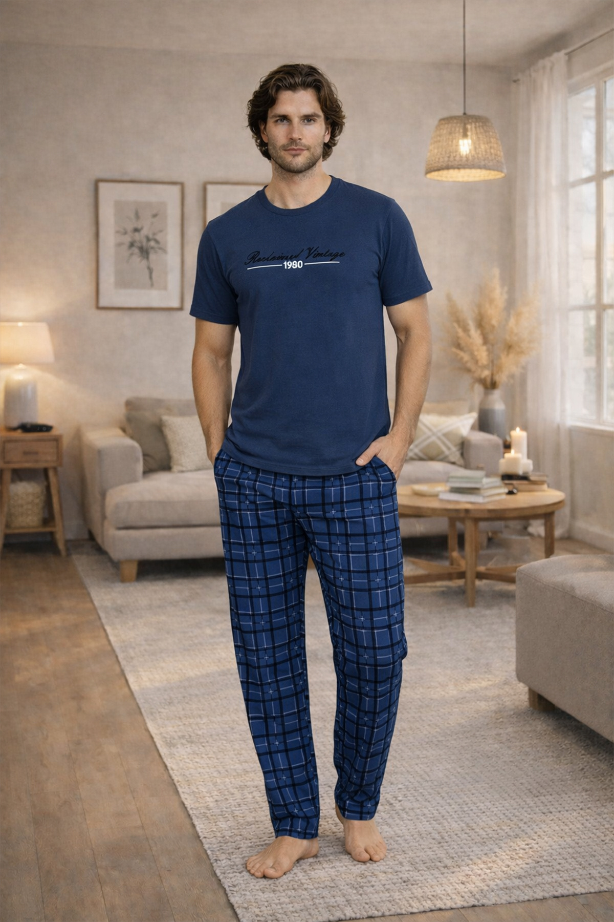 Nisanca  Yazlık Kısa Kol %100 Pamuk Erkek Pijama Takımı - Babalar Günü Özel Seri- Erkek Ekose Pijama Takımı - Görsel 3
