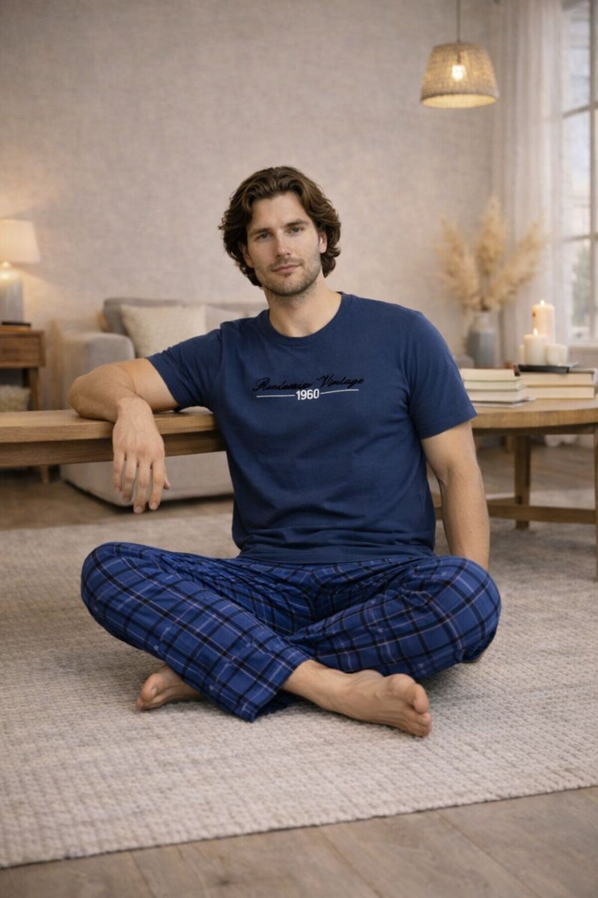 Nisanca  Yazlık Kısa Kol %100 Pamuk Erkek Pijama Takımı - Babalar Günü Özel Seri- Erkek Ekose Pijama Takımı - Görsel 4