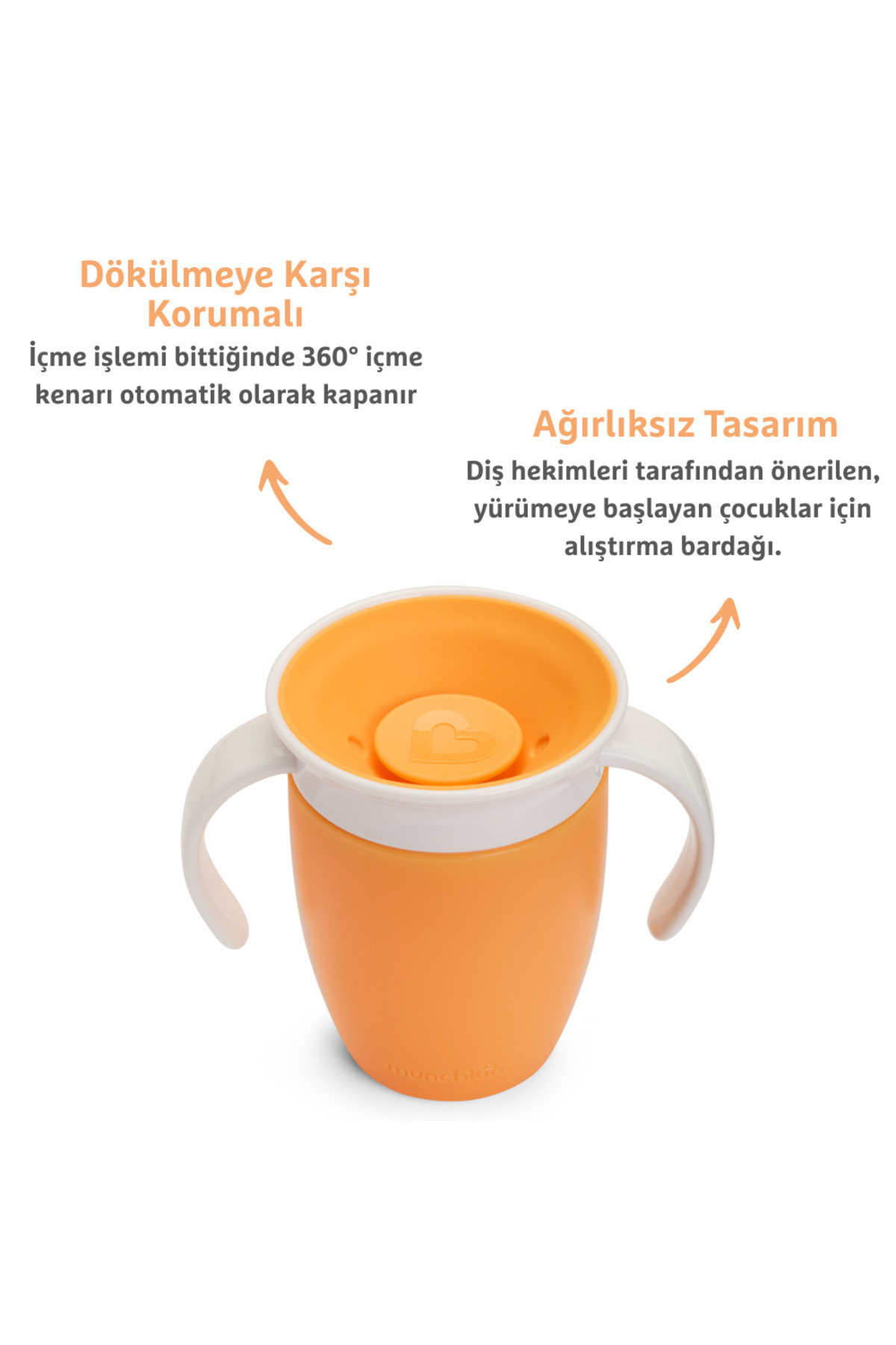 Munchkin Mucize 360° Alıştırma Bardağı, 6AY+, 207ML, Turuncu, 1 Adet fotoğrafı 2 (önizleme)