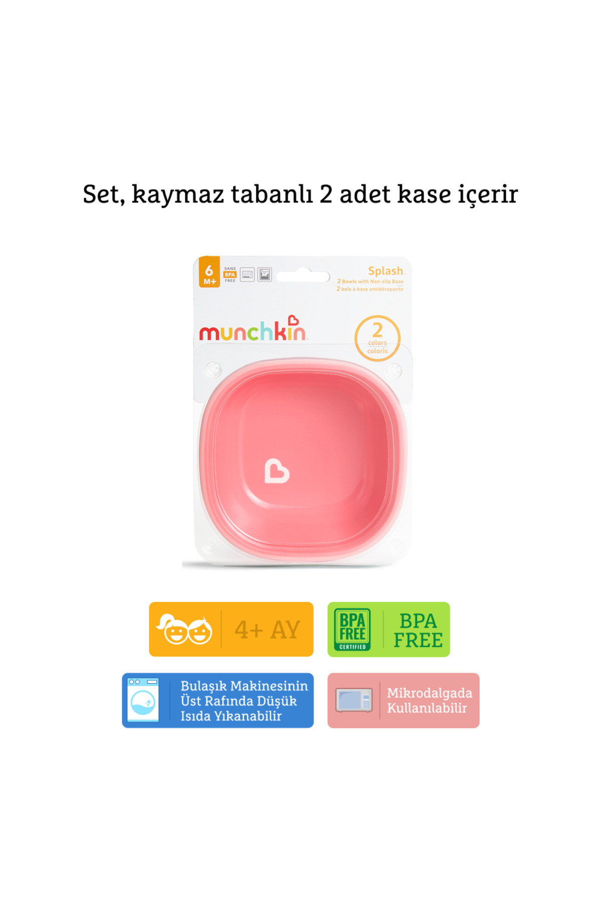 Munchkin Sıçramayı Engelleyen Kase Seti | 6 Ay+ | 2 Adet | Pembe/Mor | Kaymaz Taban | BPA İçermez fotoğrafı 3 (önizleme)