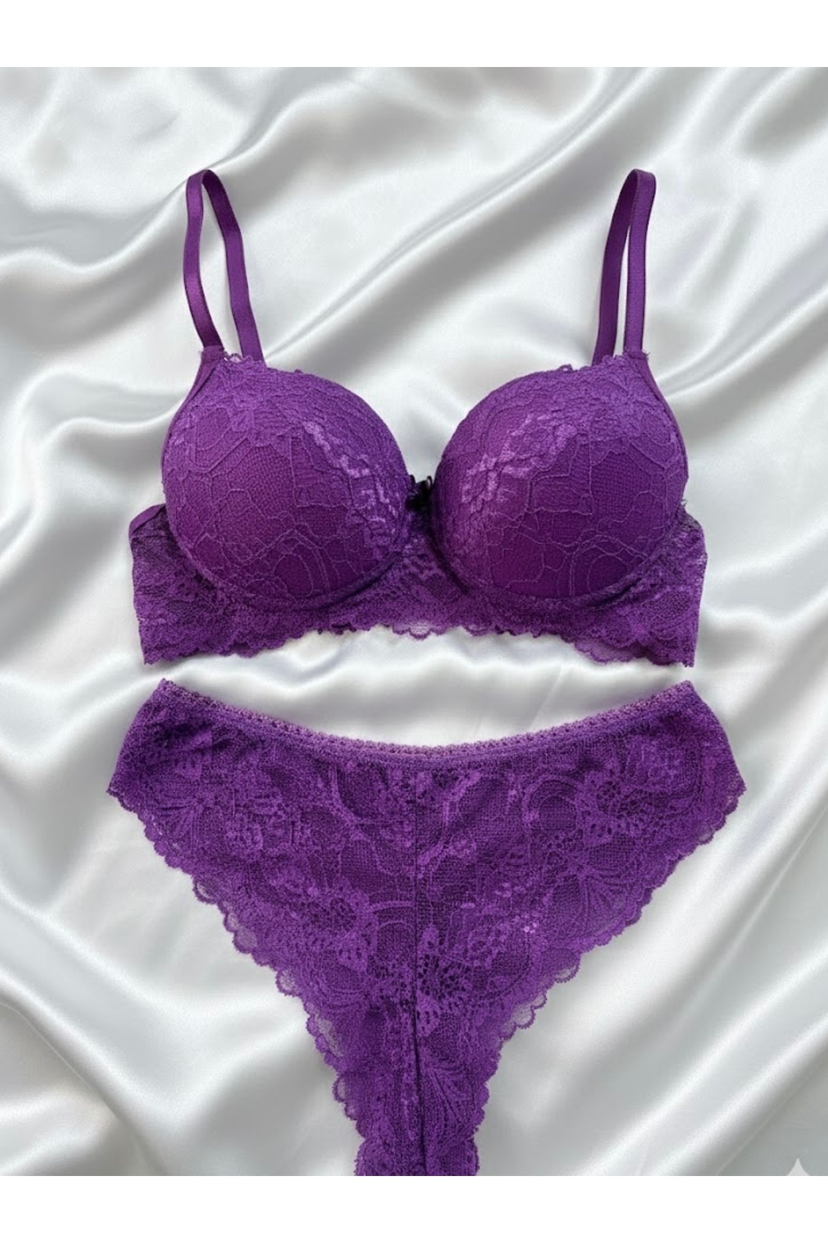 RUYAZ Mor Dantelli Destekli Dolgulu Sütyen Takımı - Günlük Kullanıma Uygun Şık İç Giyim
