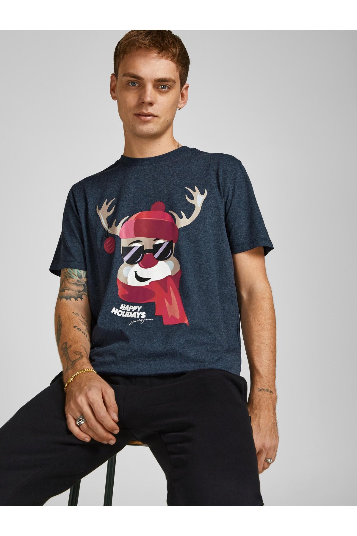 تیشرت مردانه طرح دار آستین کوتاه | جک اند جونز Jack & Jones 12198770-NAVY - تصویر 3