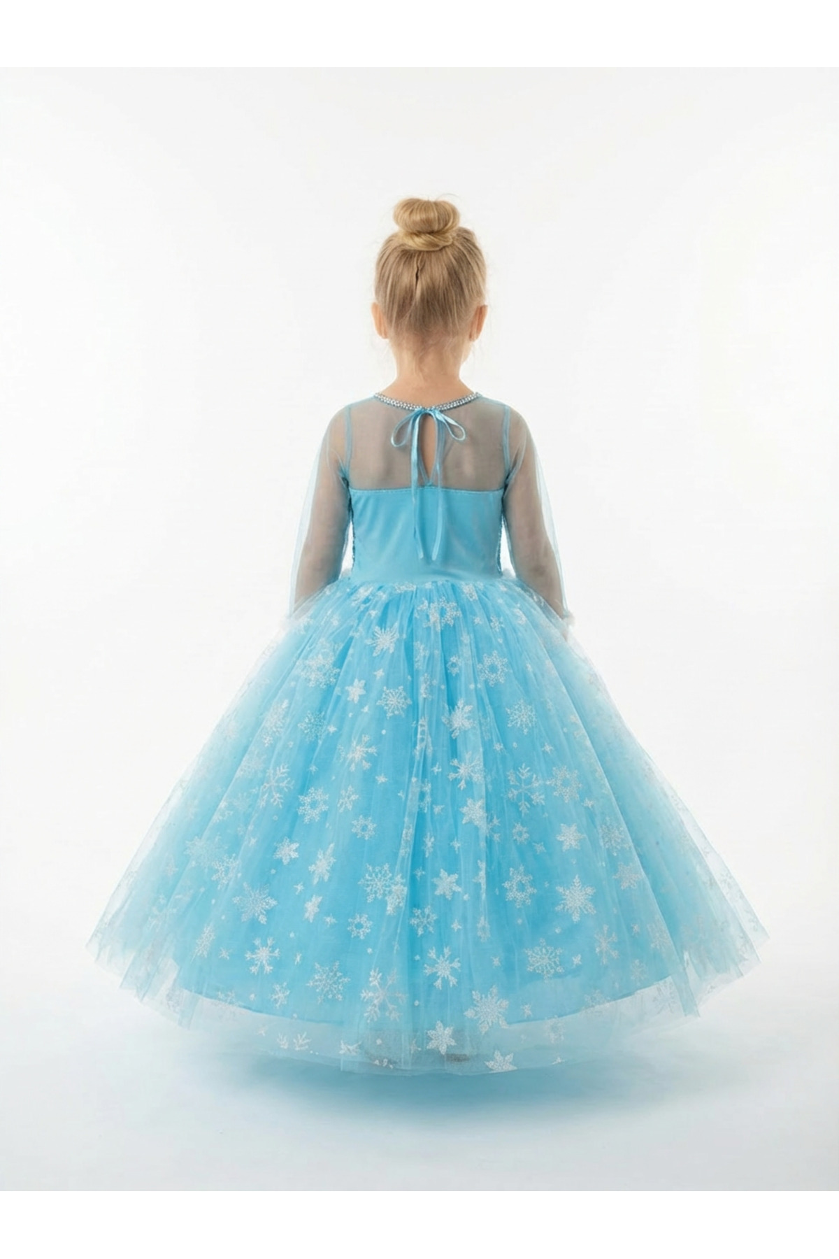 BUTİKHAPPYKİDS Frozen Elsa Kostümü Uzun Kollu Kız Çocuk Prenses Elbisesi Taç+Asa+Eldiven Hediyeli fotoğrafı 3 (önizleme)