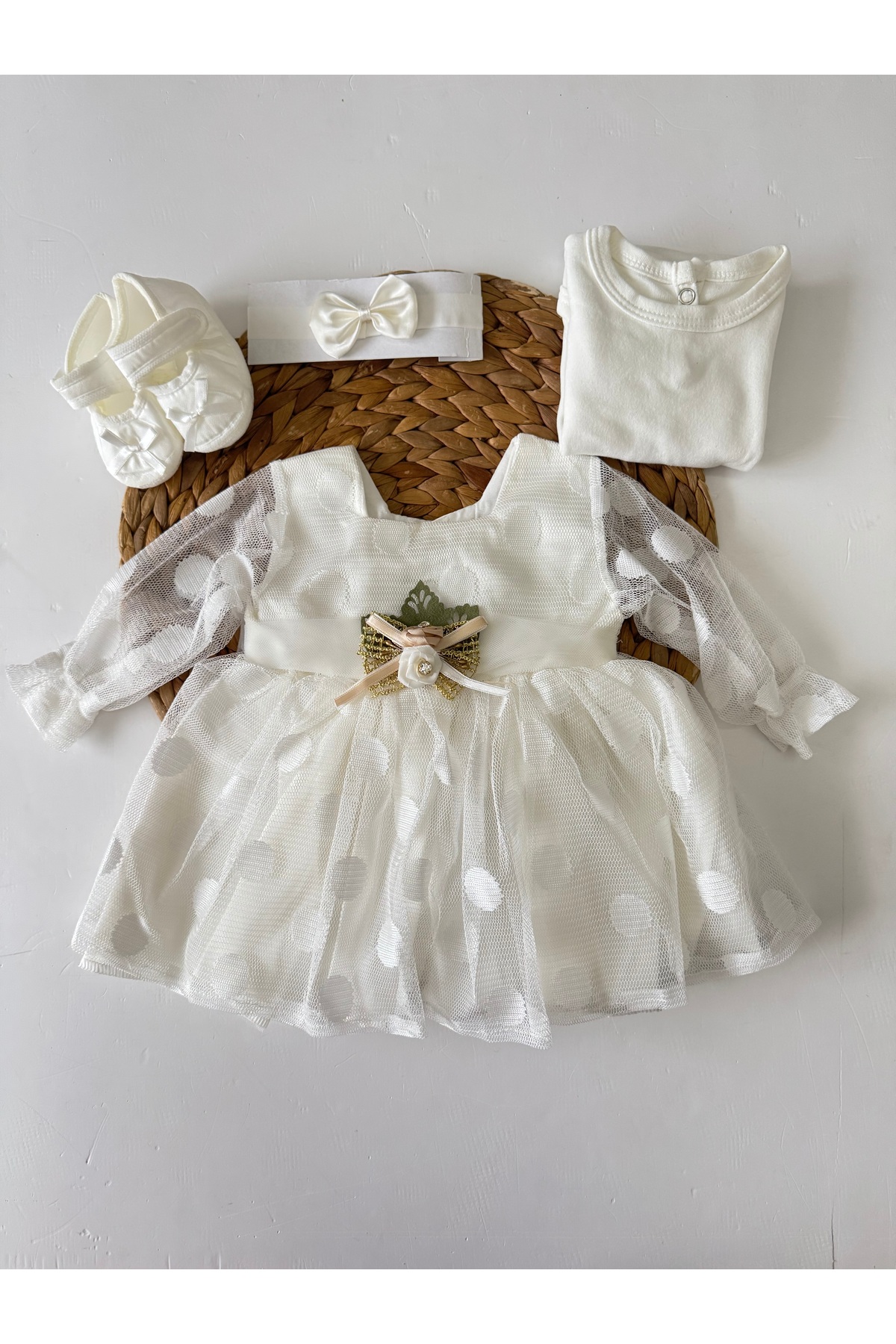 PİLEKİ BABY ( 4 Parça ) 0 3 Ay Yenidoğan Bebek Mevlüt Elbisesi Bayramlık Düğün Özel Gün Elbisesi fotoğrafı 2 (önizleme)