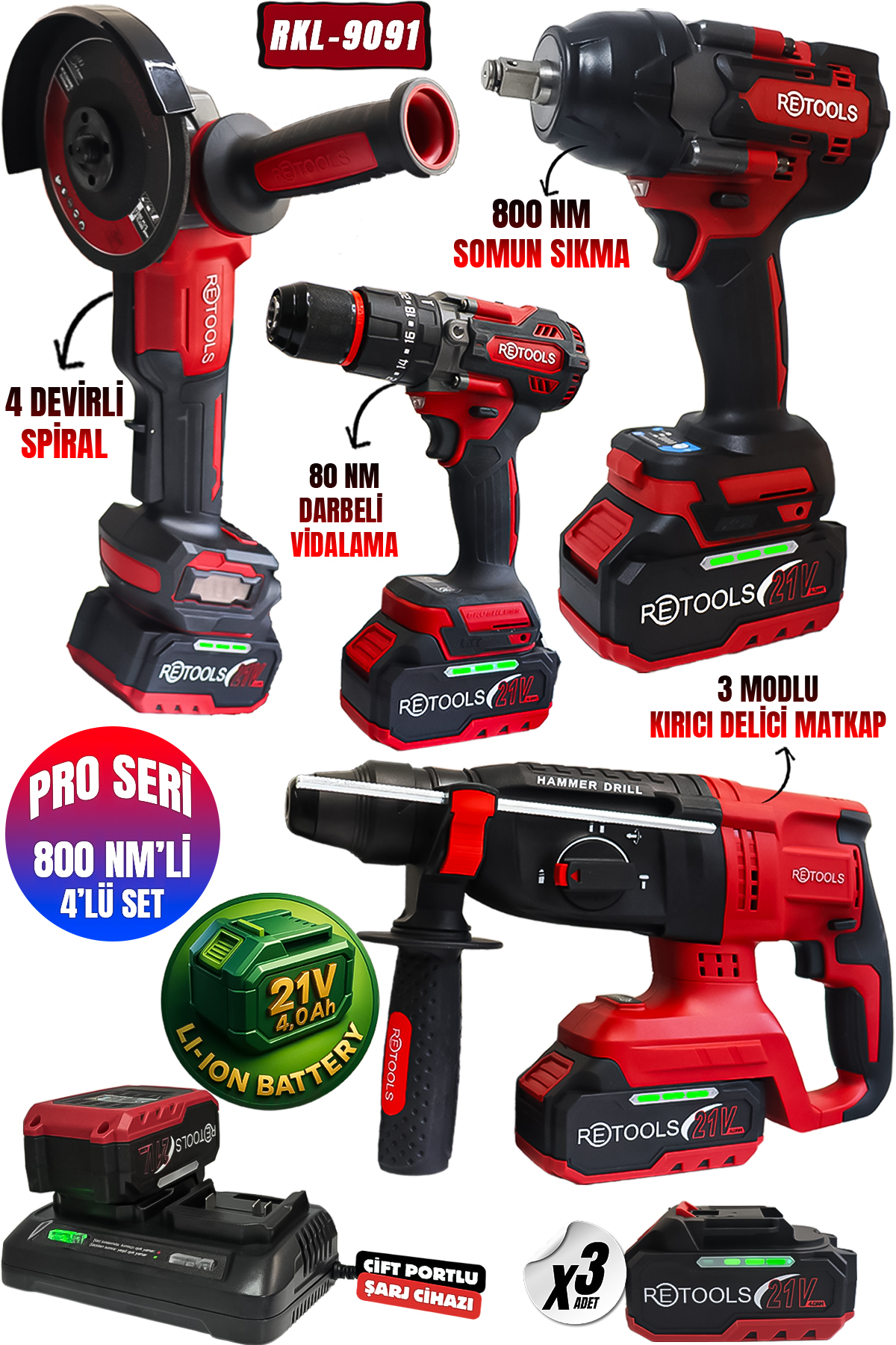 RETOOLS 4LÜ SET 800 NM'Lİ KIRMIZI KABARTMALI - Fiyatı, Yorumları