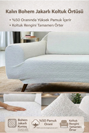 coverbox buklet bohem Lastikli 3 Kişilik Koltuk Örtüsü Kaymaz Esnek ve Yıkana...