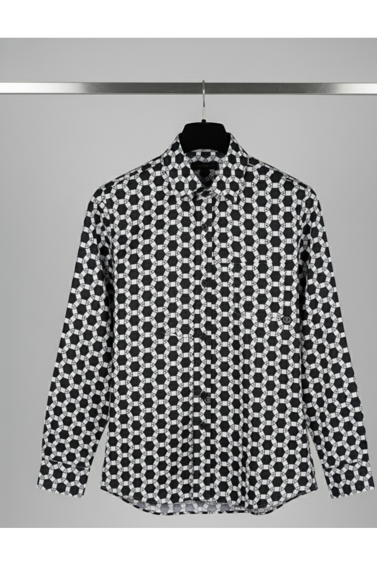YusGos  Uzun Kollu Pamuklu Geometrik Desenli Regular Fit Erkek Gömlek - Görsel 4