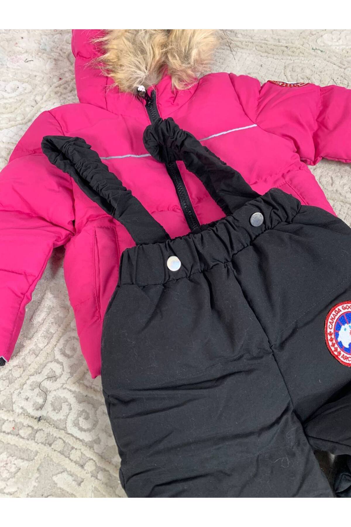 YusGos Kapüşonlu Bebek Çocuk Kışlık Astronot Mont Ve Salopet Dolgu Tulum (1-5 Yaş) fotoğrafı 5 (önizleme)