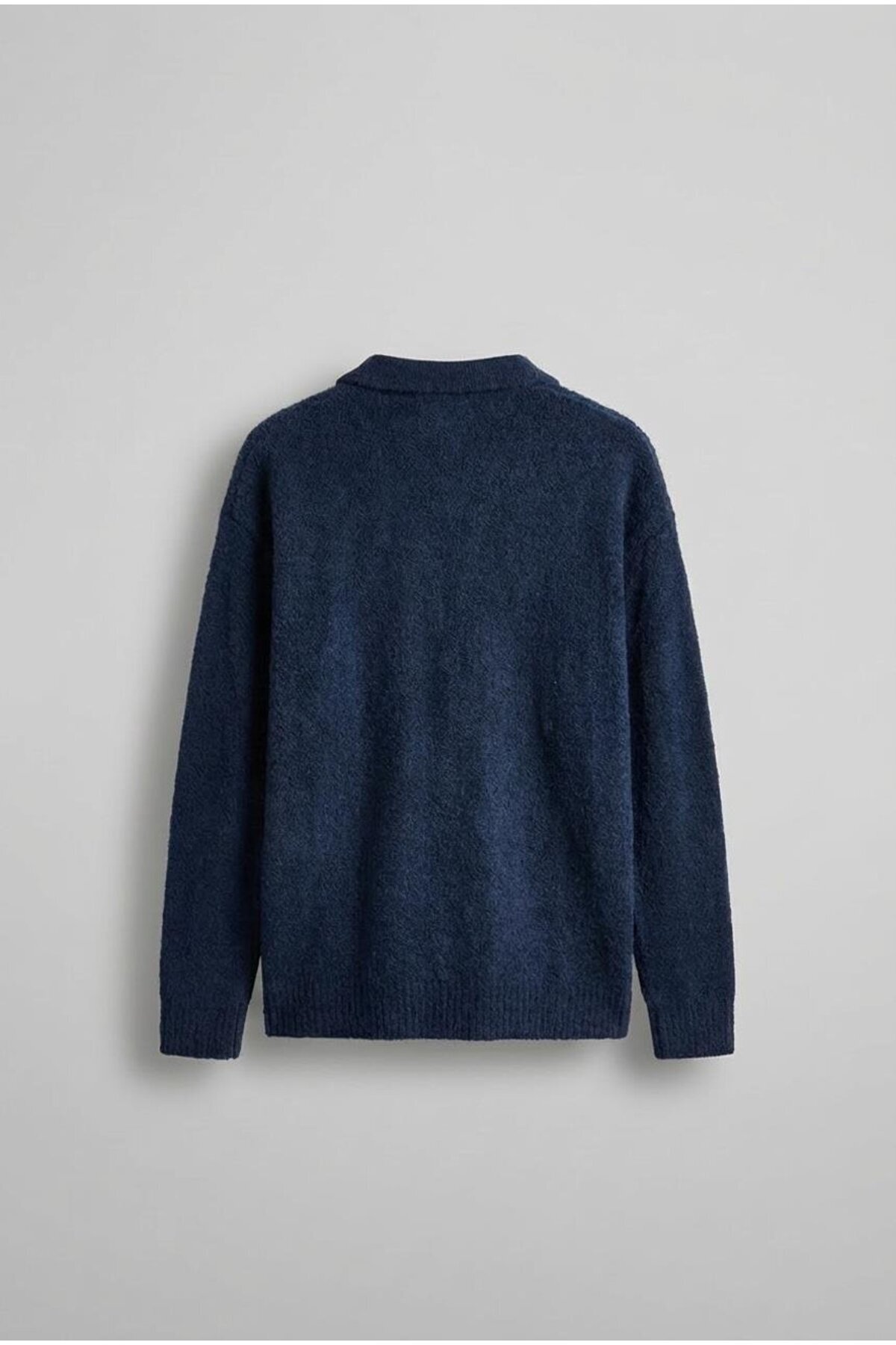 ablukaonline Erkek Polo Yaka Yumuşak Dokulu Oversize Kazak Lacivert görsel 2