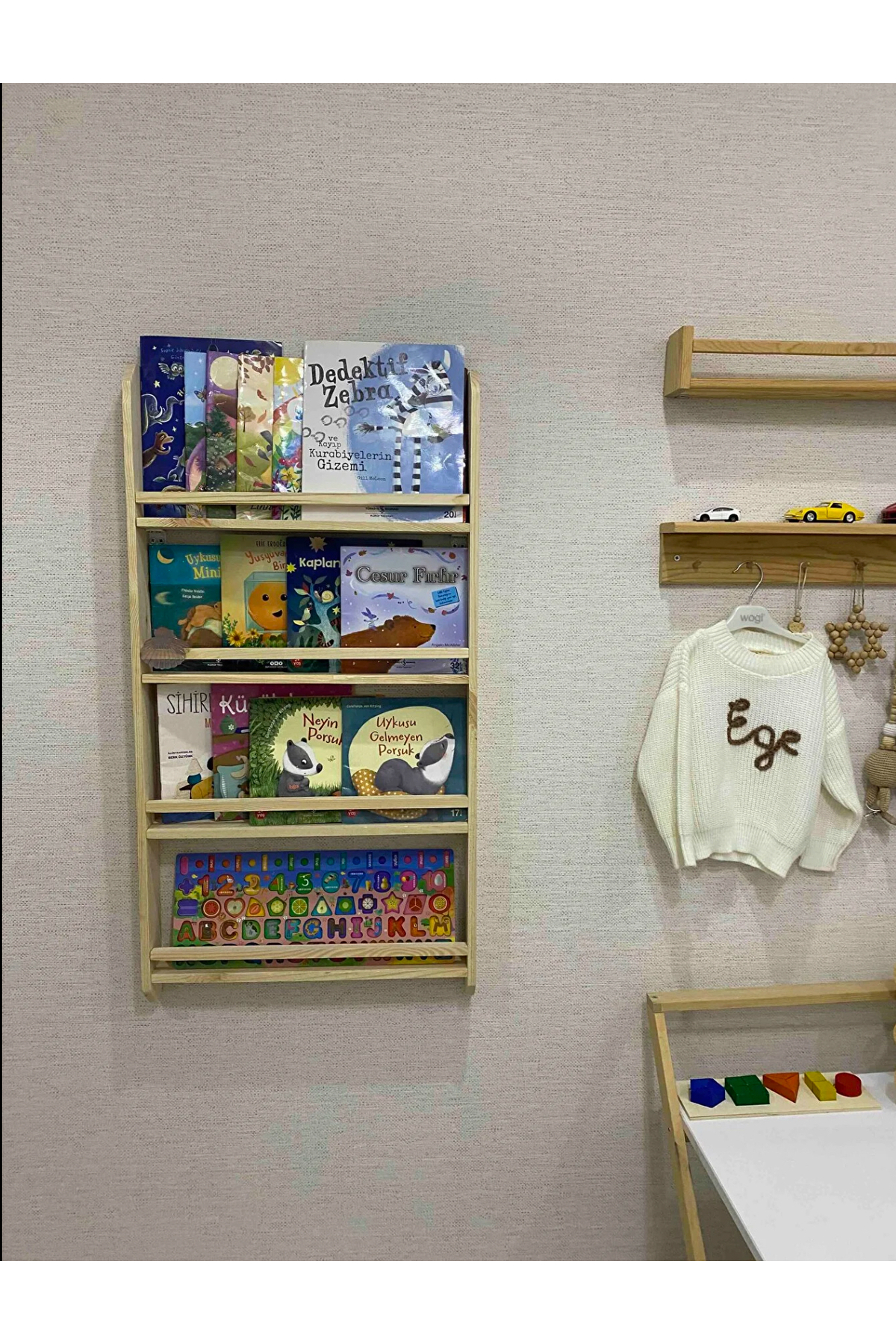 SALİHA Ahşap Montessori Kitaplık Çocuk Odası Eğitici Kitaplık fotoğrafı 4 (önizleme)