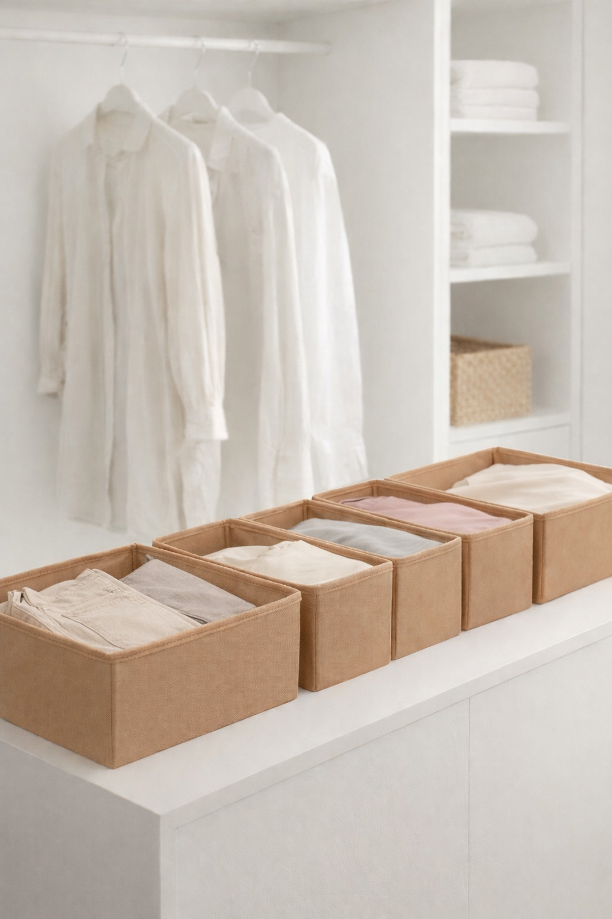 6-Piece Beige Drawer Organizer Set - Multipurpose Wardrobe Box Set