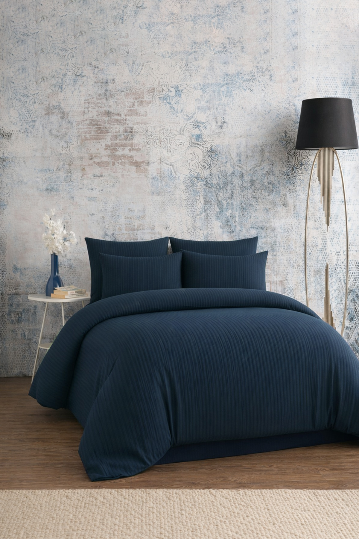 Premium Indigo Blue Color Cotton Satin Double Duvet Cover Set