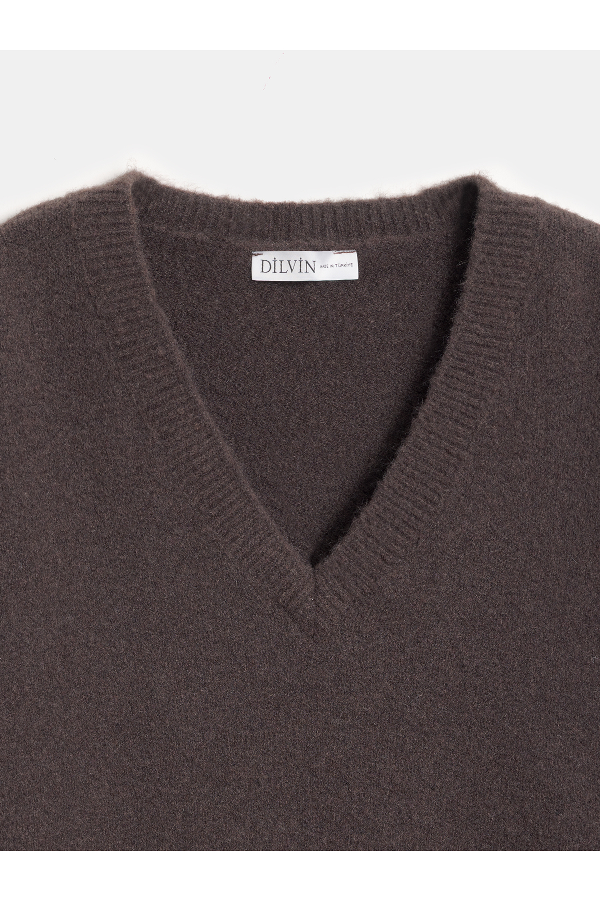 Dilvin  10645 V Yaka Yün Karışımlı Kazak-Koyu Kahve - Görsel 8