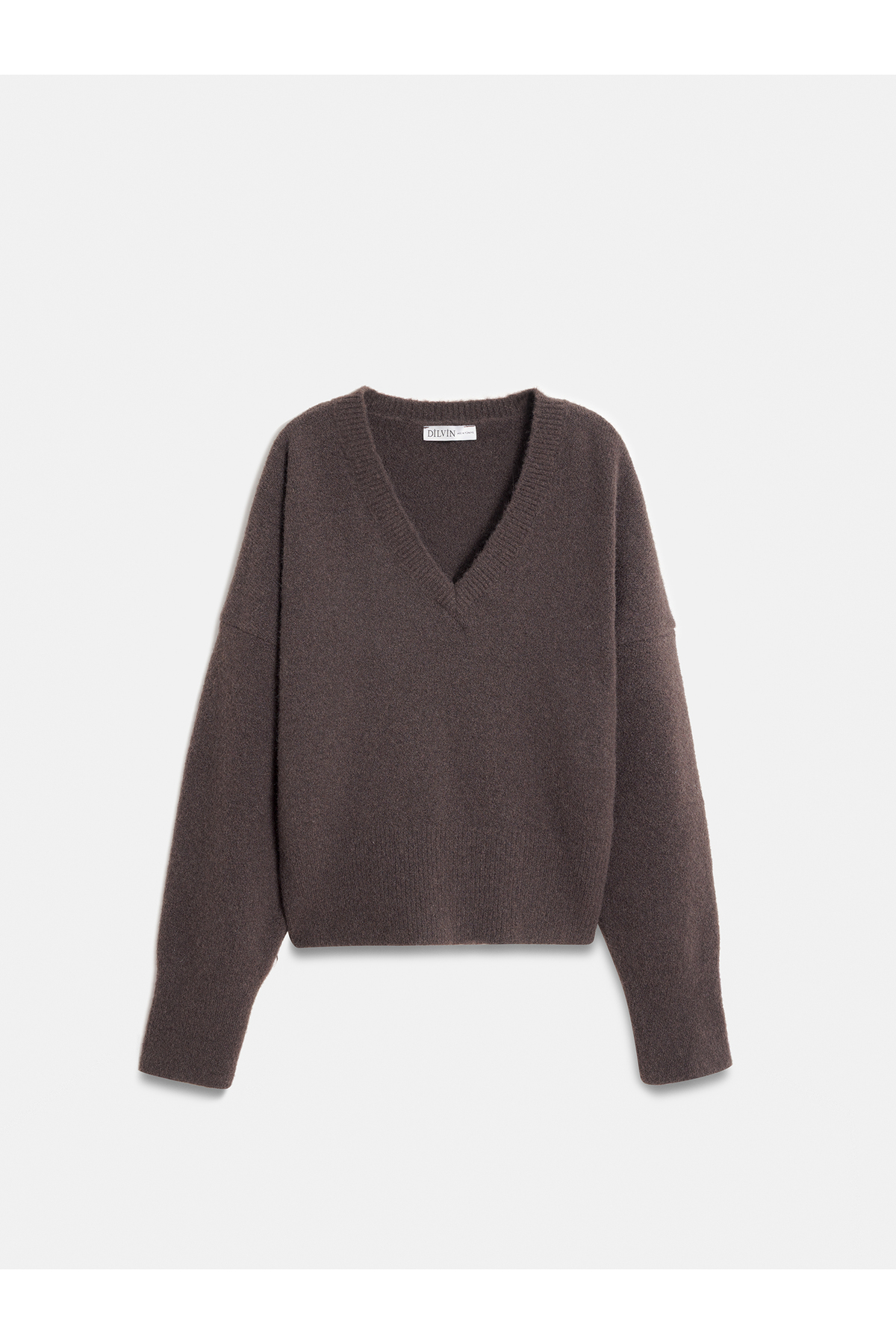 Dilvin  10645 V Yaka Yün Karışımlı Kazak-Koyu Kahve - Görsel 6