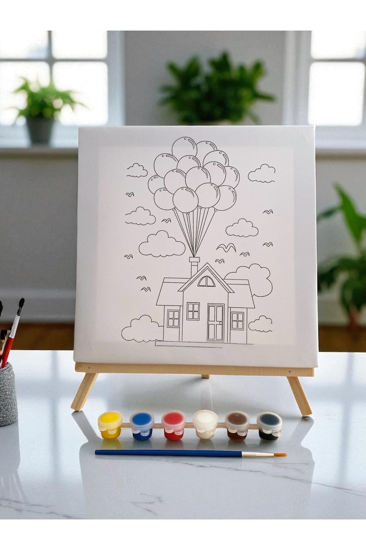 Asra Çocuklar İçin Tuval Boyama Seti (Tuval, Şövale, Fırça ve 6 Renk Akrilik Boya Seti)