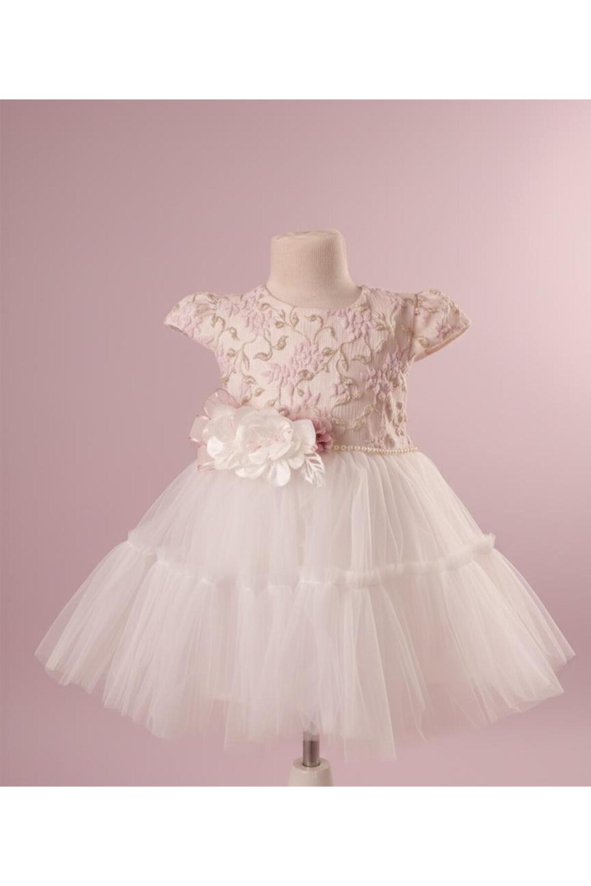 MİNİMONY 1-5 Yaş Kısa Kol Jakarlı Kız Bebek Çocuk Elbise Bayramlık Mezuniyet Balo Abiye Gelinlik Pembe 2028 fotoğrafı 2 (önizleme)