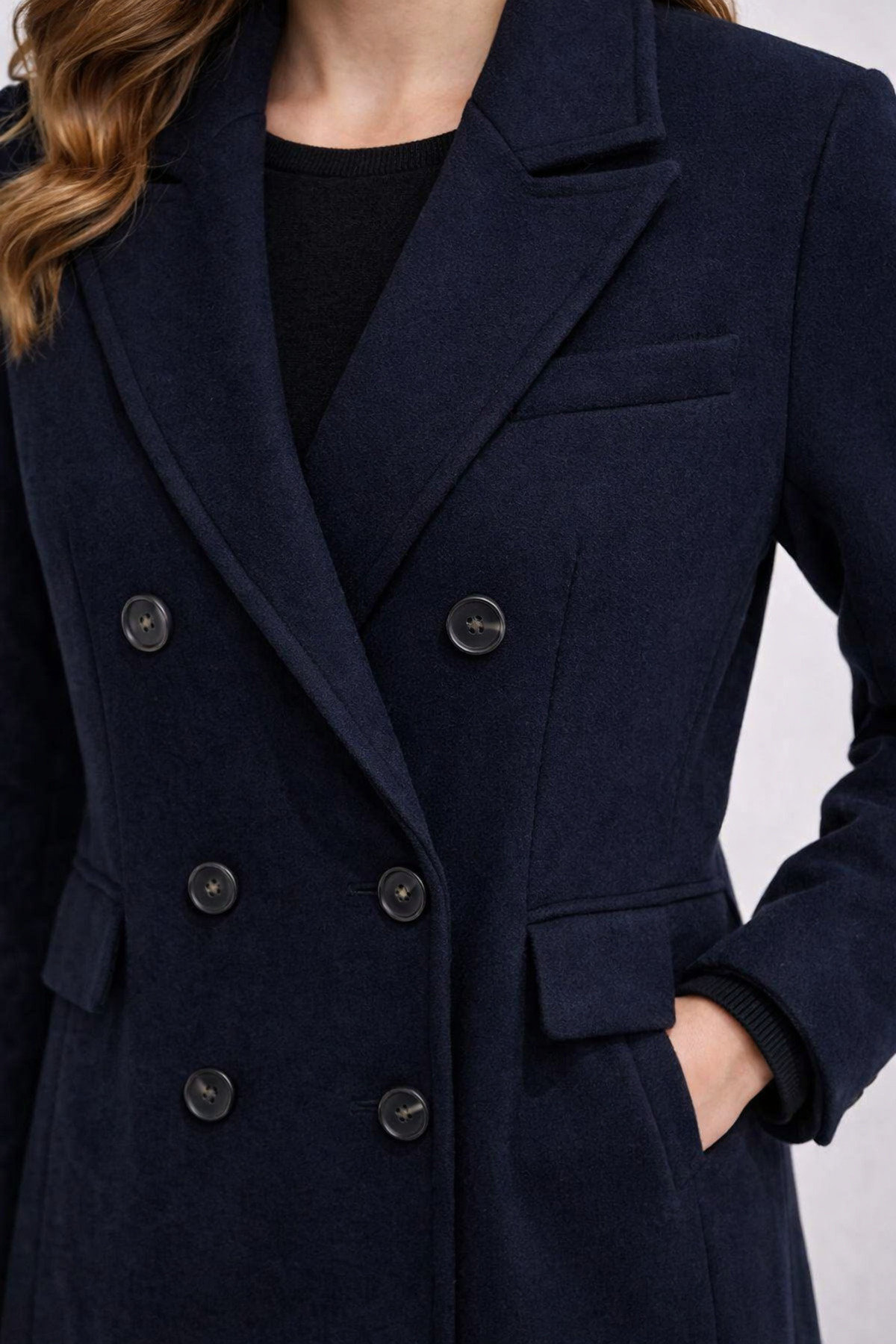 ONLY  ONLVICKY WOOL COAT Yün Karışımlı Kruvaze Yaka Düğme Kapamalı Kapak Cepli Astarlı Tek Yırtmaçlı Kaban - Görsel 2