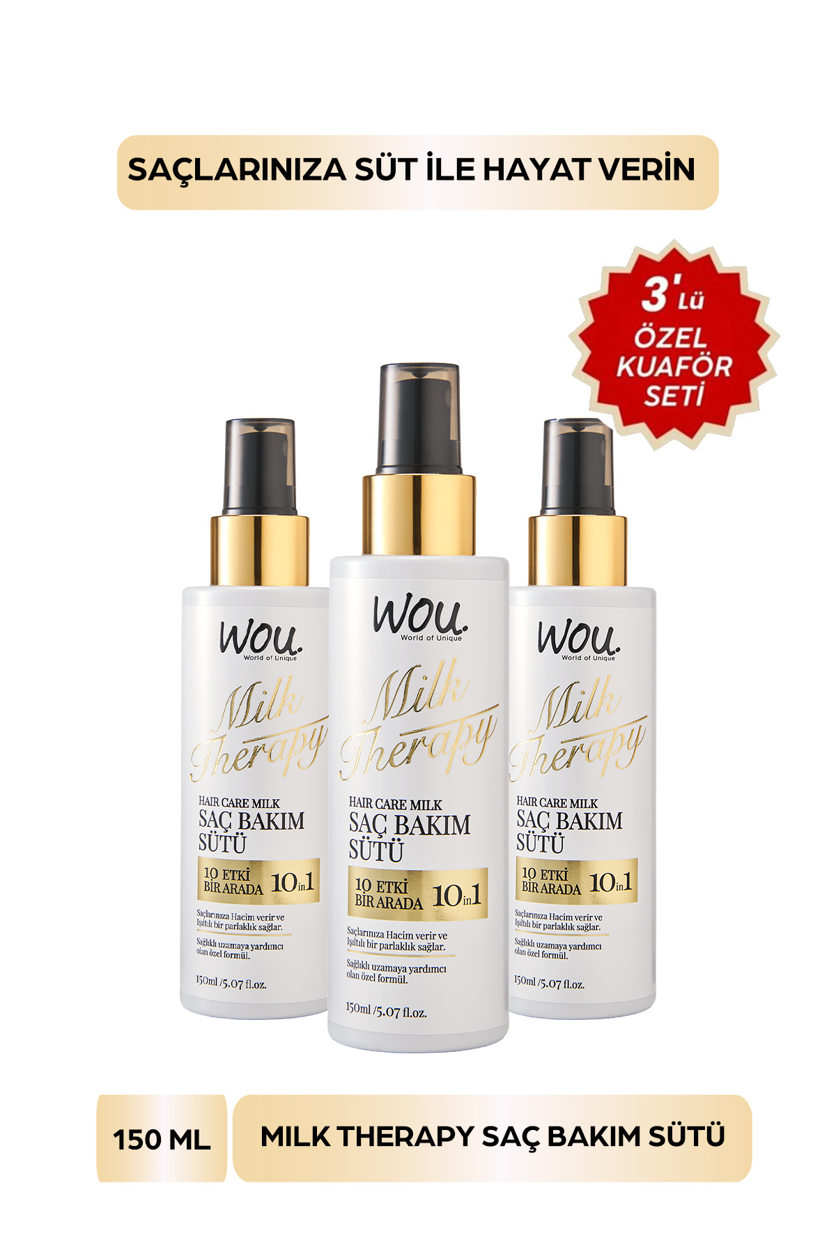 WOU World of Unique Milk Therapy Saç Bakım Sütü 150 ml 10 Doğal Etki.3'Lü Özel Set — MILKŞMPBYZÇNT