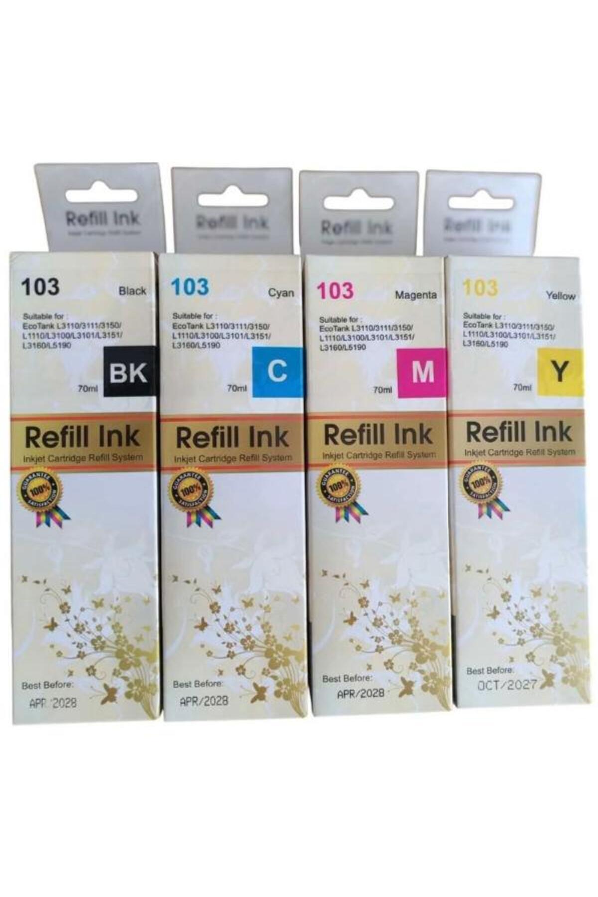 EPSON Muadil 103 L1110/l3110/l3111/l3150/l3156/l3151/l5190 Uyumlu 4 Renk Mürekkep Renkli 70ML