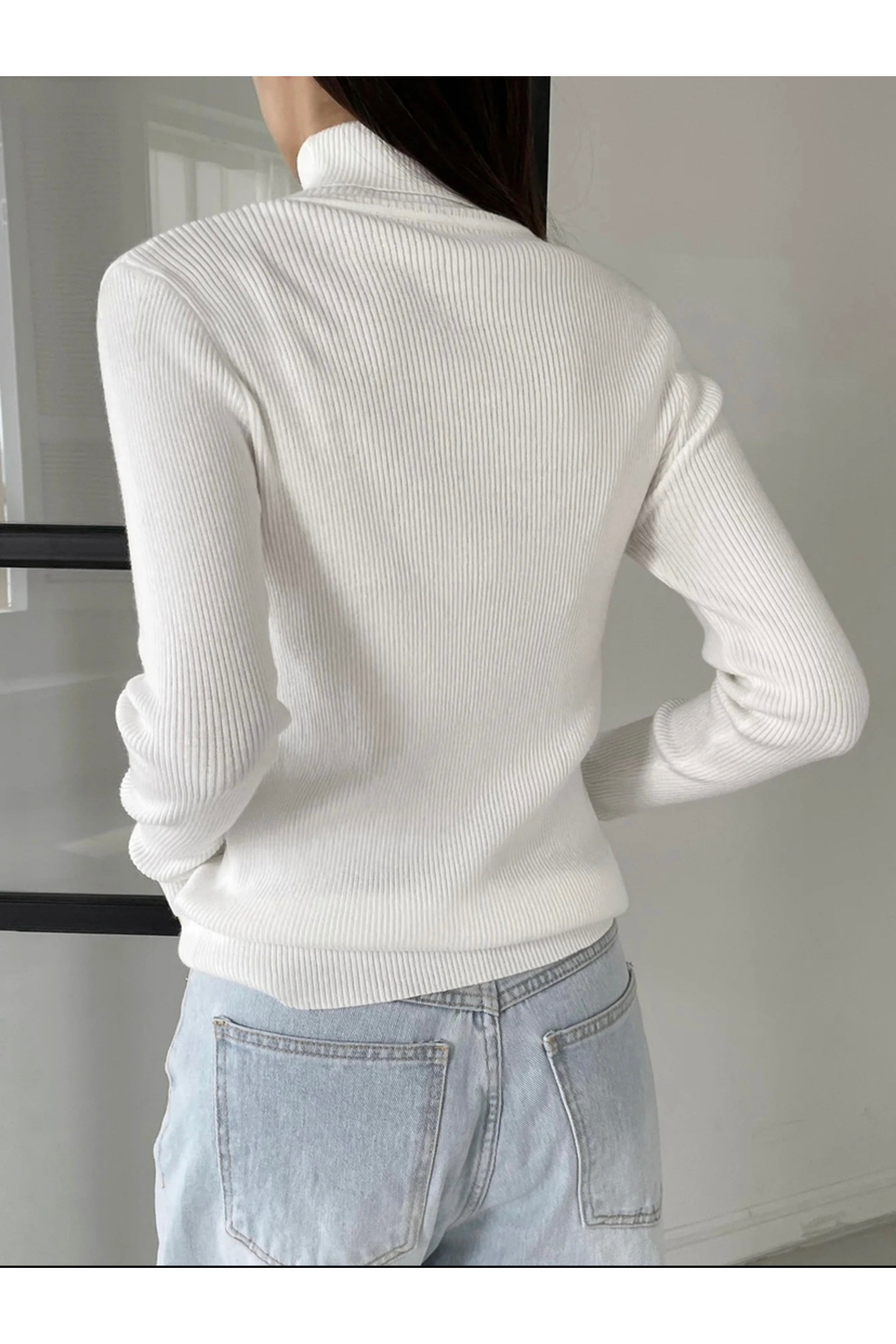 Buteks  Unisex Kırık Beyaz Premium Pamuklu Balıkçı Yaka Kaşkorse Şardonlu Slimfit Boğazlı Kazak - Görsel 8