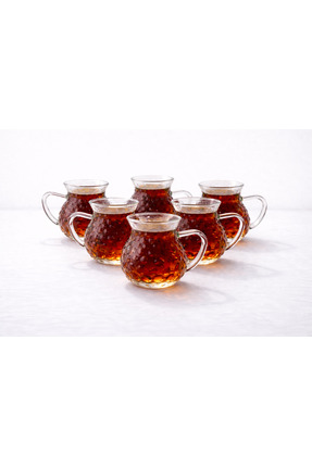 ZÜRİH COLLECTİON 6 Parça Keyfi Ala Kulplu Damla Model Tombul Çay Bardağı Boro...