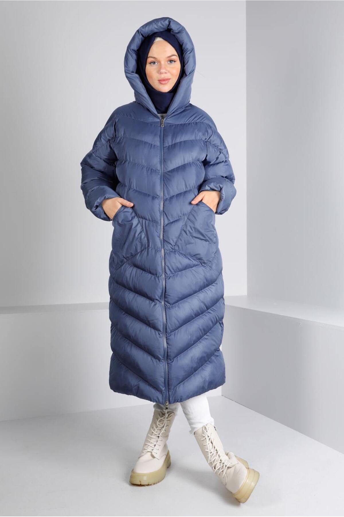 新品タグ付 seya. hooded coat ライナー付 Blue Gray Alvina Hooded Zippered Inflatable Coat 90390- Trendyol