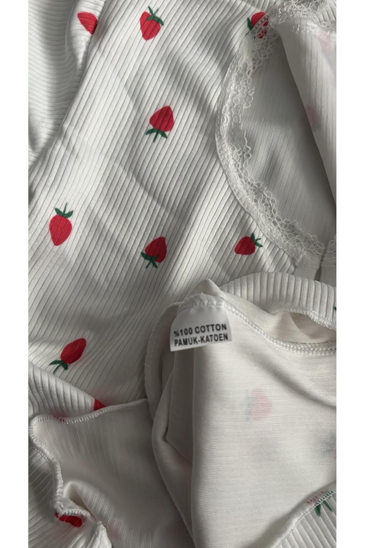 Eloria Fashion Kız Çocuk Çilek Baskılı Uzun Kollu Şirin Yumuşak Pijama Takımı fotoğrafı 5 (önizleme)