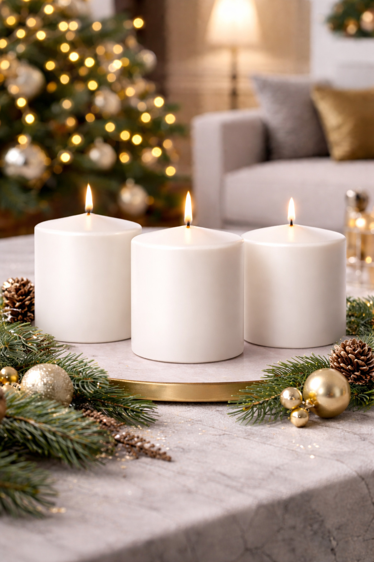 homeartplus 3lü Beyaz Silindir Mum yılbaşı Dekoratif Blok Mum Seti Ölçüler ( 5 Cm X 8 Cm )