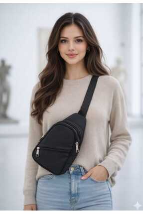 Sofia Siyah 3 Fermuarli Kadın Erkek Göğüs Ve Bel Yandan Çapraz