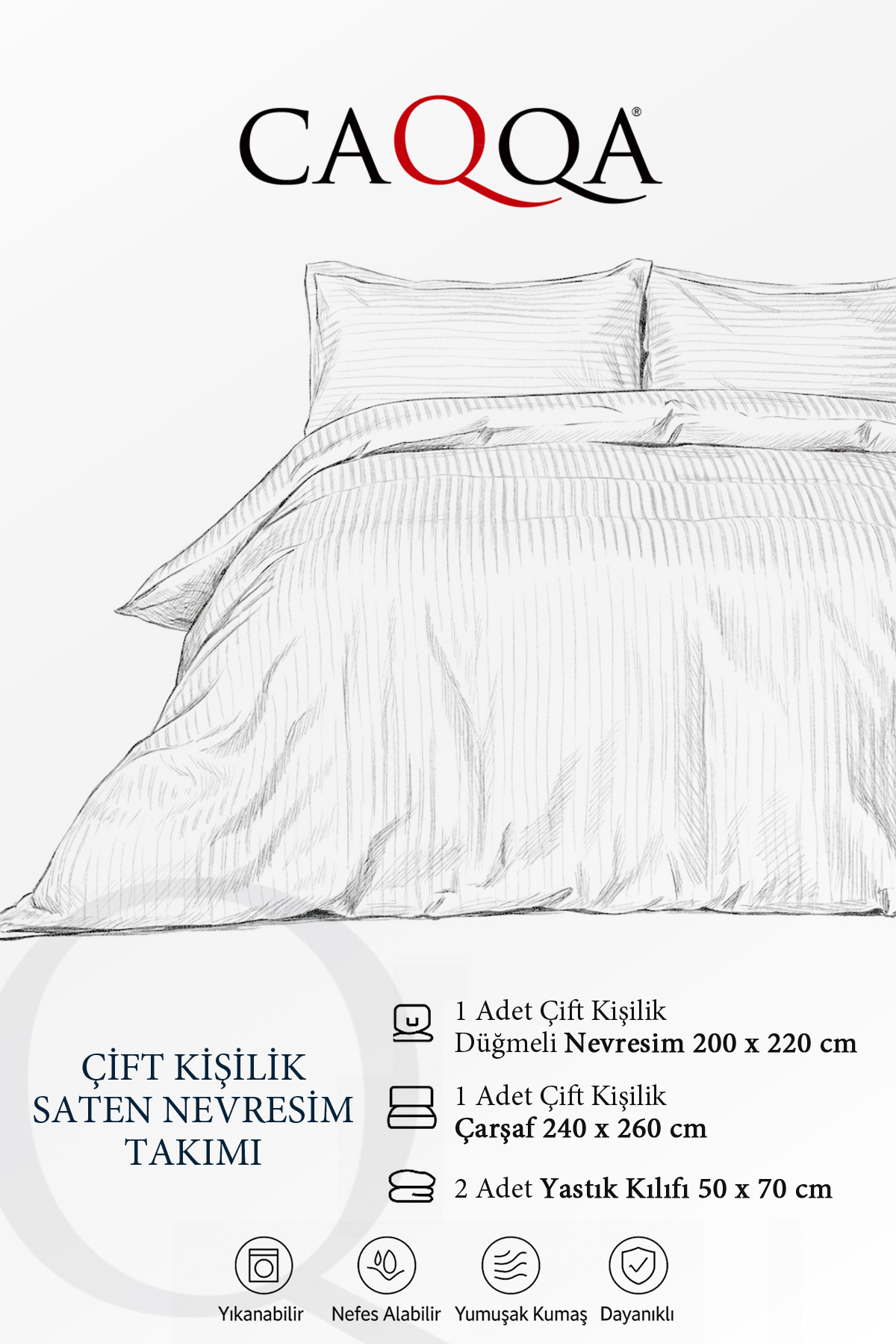 CAQQA Premium Lacivert Çift Kişilik Saten Nevresim Takımı fotoğrafı 3 (önizleme)