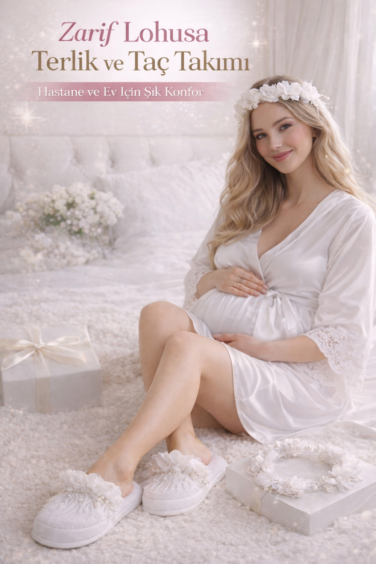 ALAZ TASARIM HOBİ Lohusa Terlik ve Taç Takımı | Konforlu & Şık Doğum Hediyesi fotoğrafı 4 (önizleme)