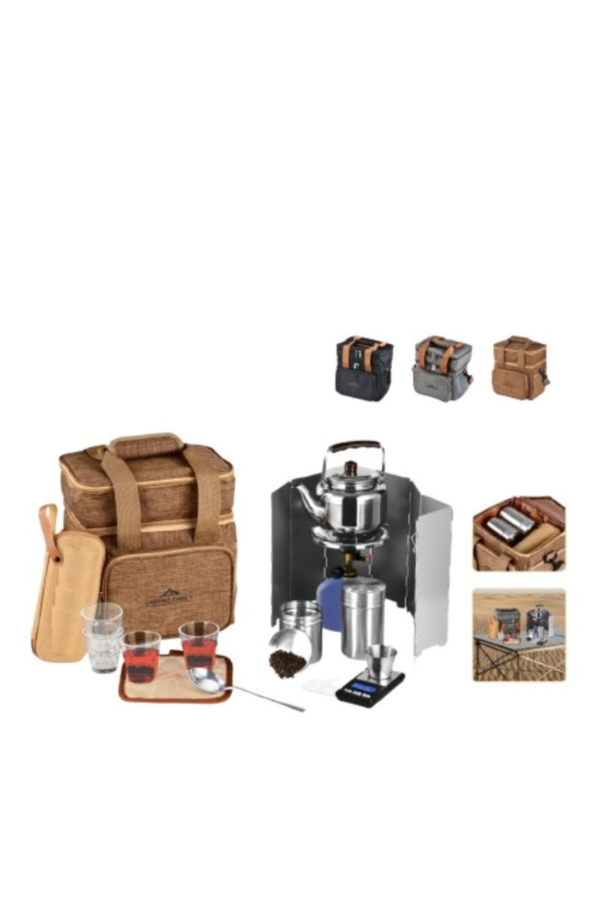طقم شاي عائلي للسفر والتخييم، حقيبة تخييم كاملة للقهوة والشاي، CM-43003