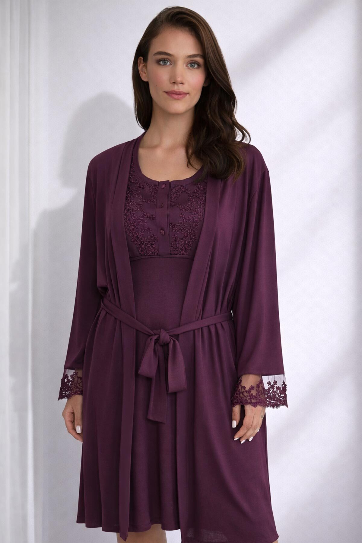 AYYILDIZ 3910 Mürdüm Lohusa Gecelik Sabahlık Takım