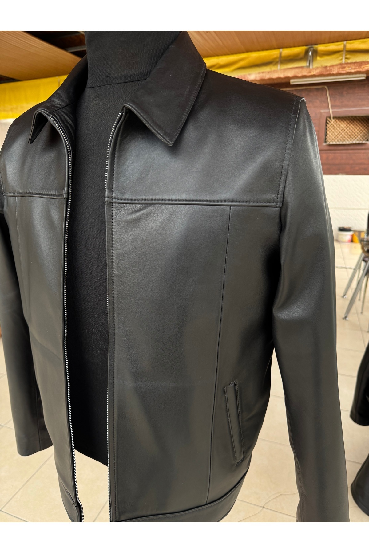 Şahan Deri Denizli  226 Erkek Siyah Hakiki Kuzu Derisi Mont - Görsel 4