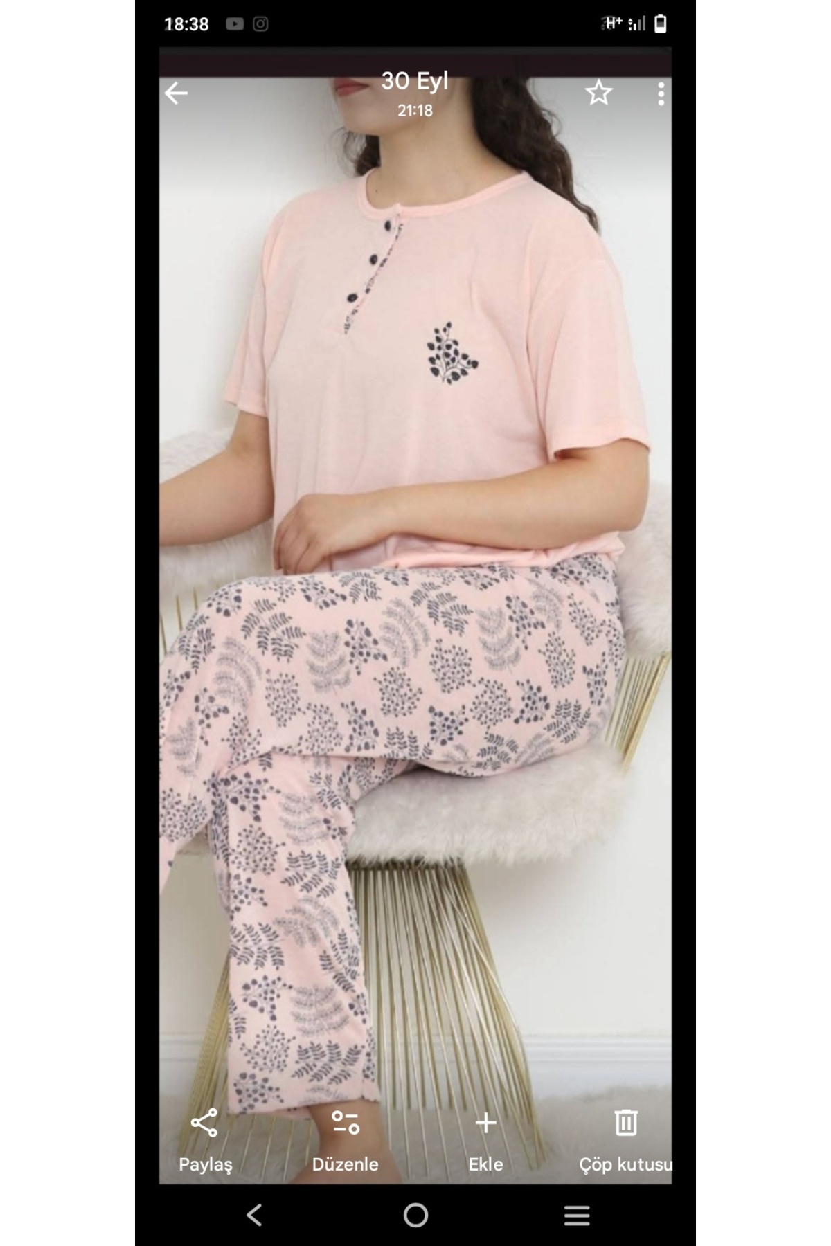 Butik Kısa kollu mevsimlik büyük beden gecelik takımı