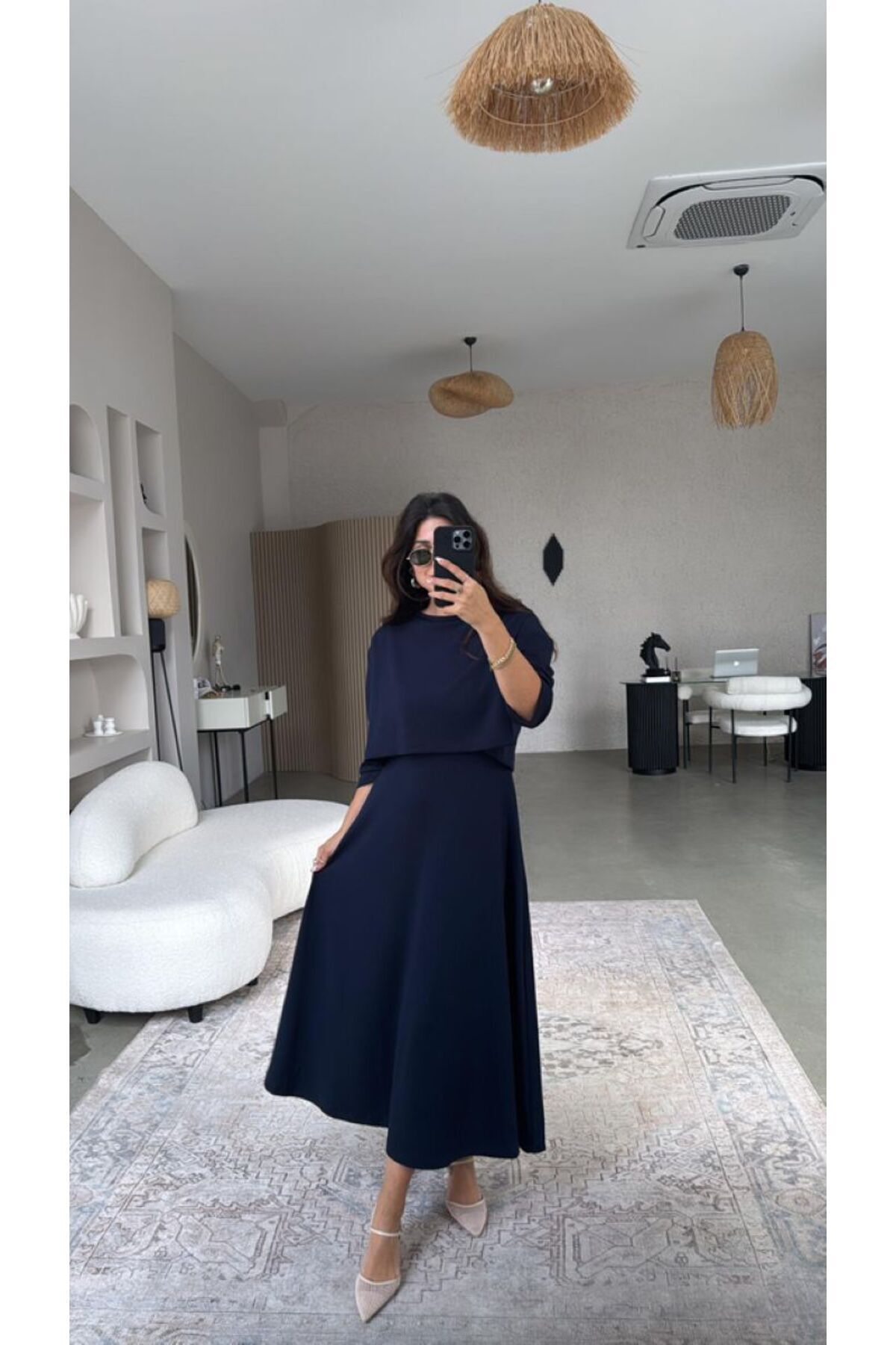 Ales Moda  Uzun Kol Crop Bluzlu Elbise Takım - Görsel 3