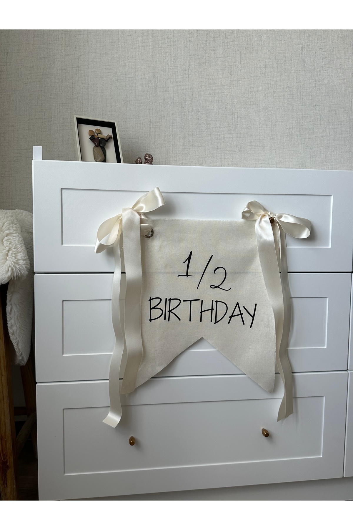 Everly Sign Bebek Doğum Günü Süslemesi Flama, Bej Kumaş Dekor Duvar Örtüsü, Arka Plan Banner 35x40