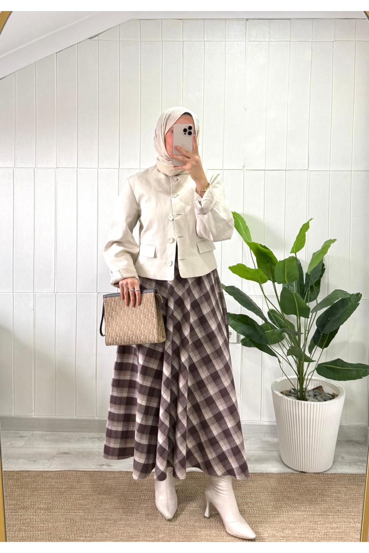 Elite Women's Plaid Patterned Winter Flared Skirt