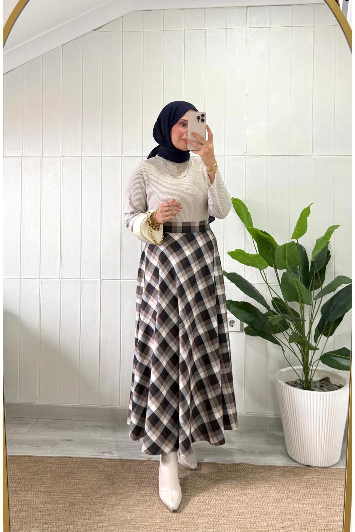 Elite Women's Plaid Patterned Winter Flared Skirt
