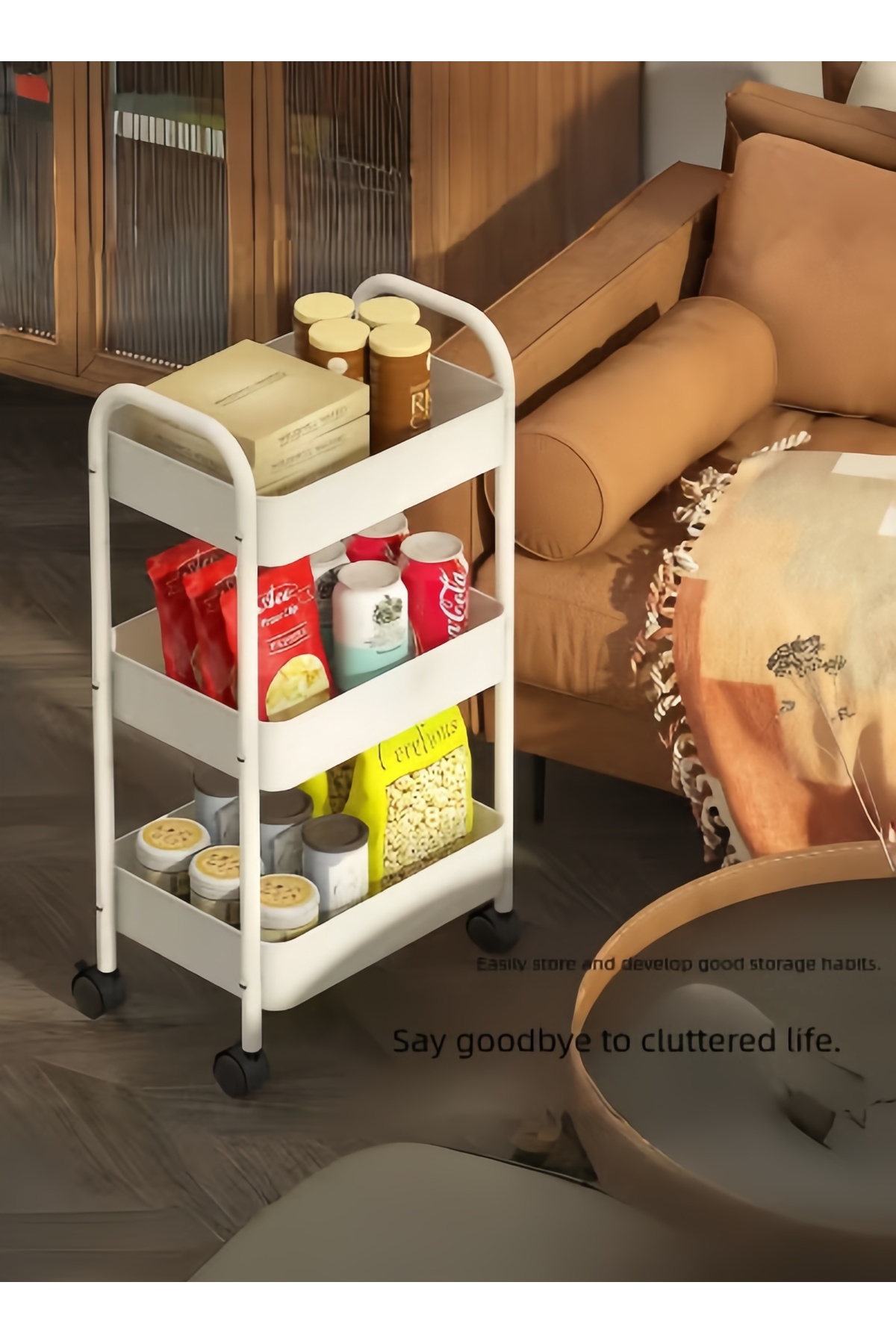 عربة تخزين أطفال متحركة من الفولاذ بالكامل بثلاثة أرفف